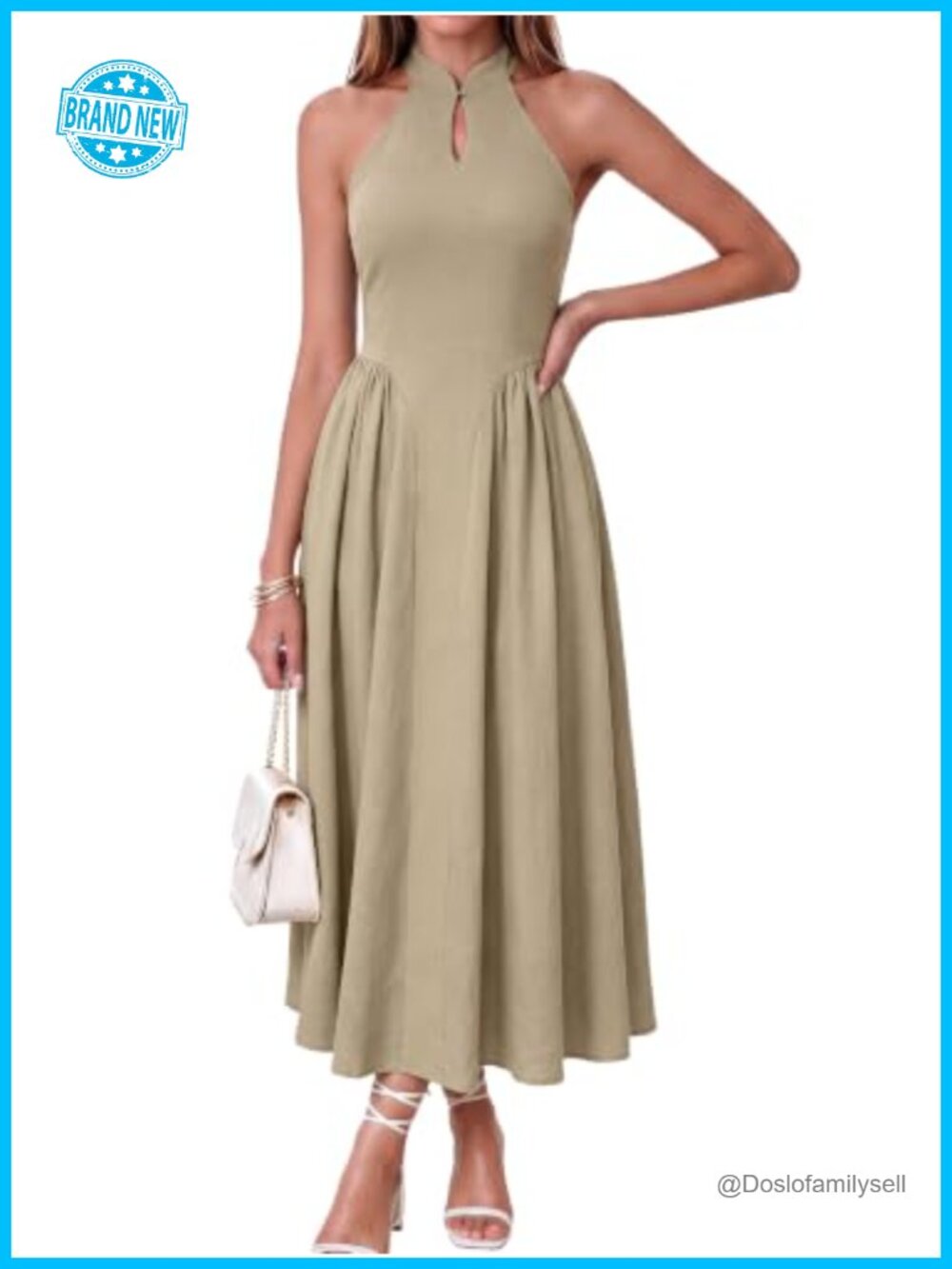 Womens Sleeveless Halter Neck Maxi Dress A-Line Wedding Guest